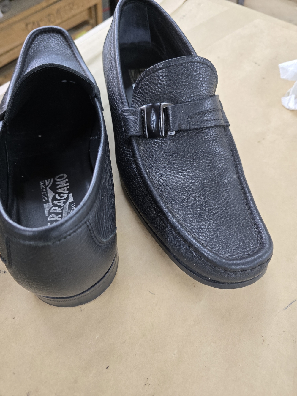 Salvatore Ferragamo Black Pebbled Leather Bit Loafers